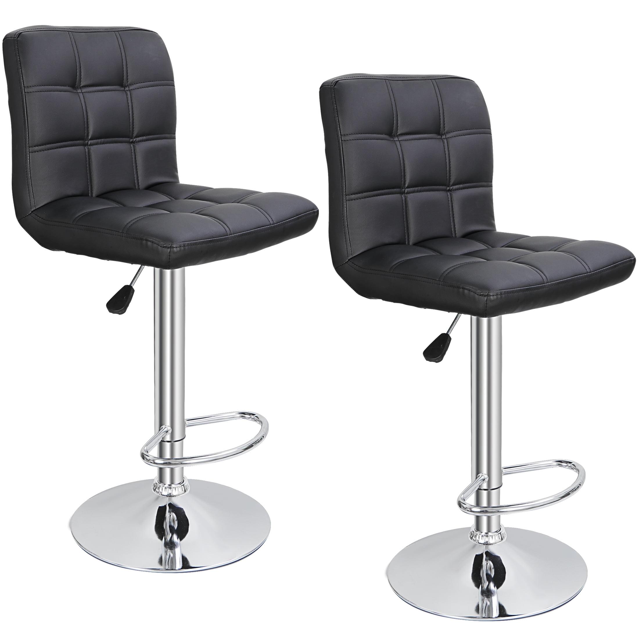 Adjustable Black PU Leather Swivel Bar Stools Set with Chrome Base