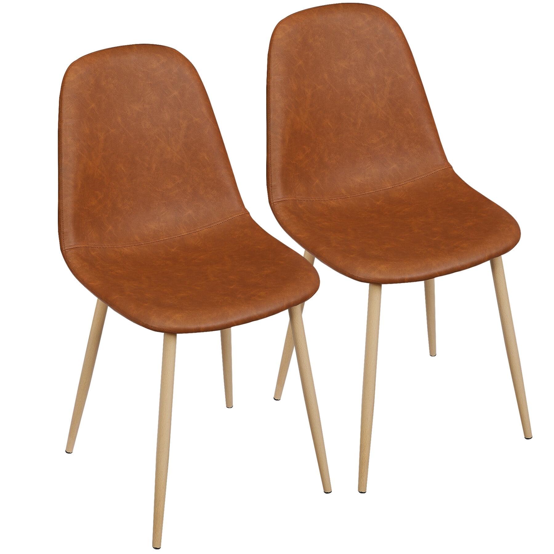 ZENY Set of 2 PU Cushion Metal Frame Dining Seats Side Chairs, Brown