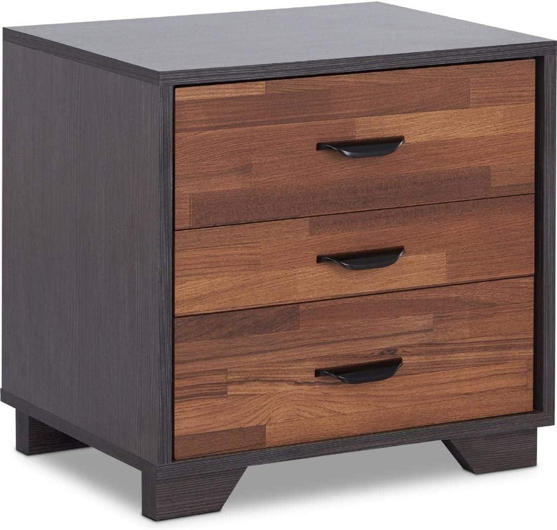 Eloy 3-Drawer Walnut and Espresso Nightstand