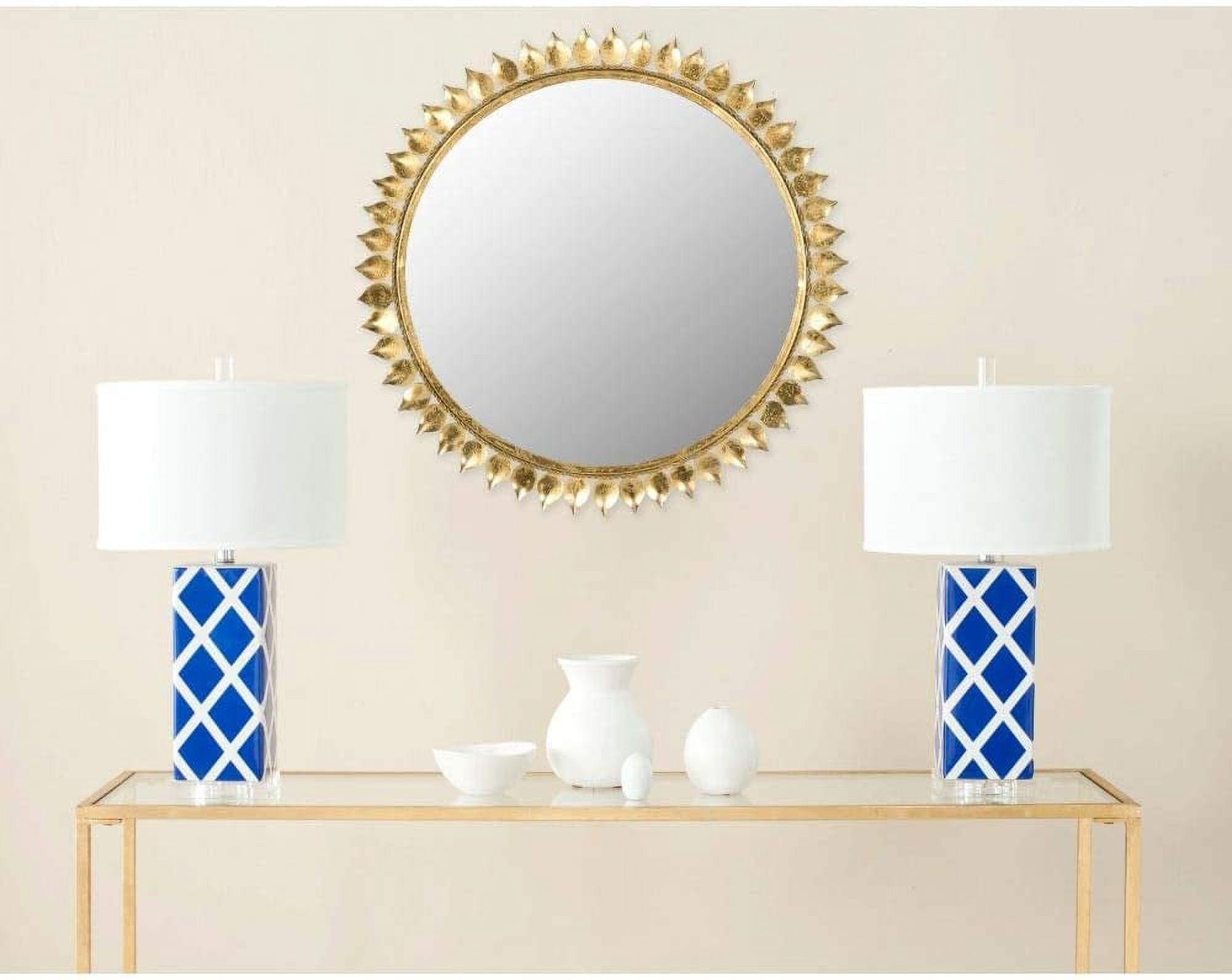 26.5" Gold Wood Sunburst Round Wall Mirror