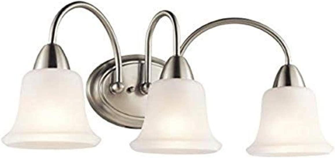 Nicholson 24" Brushed Nickel 3-Light Vanity Light with White Bell Shades