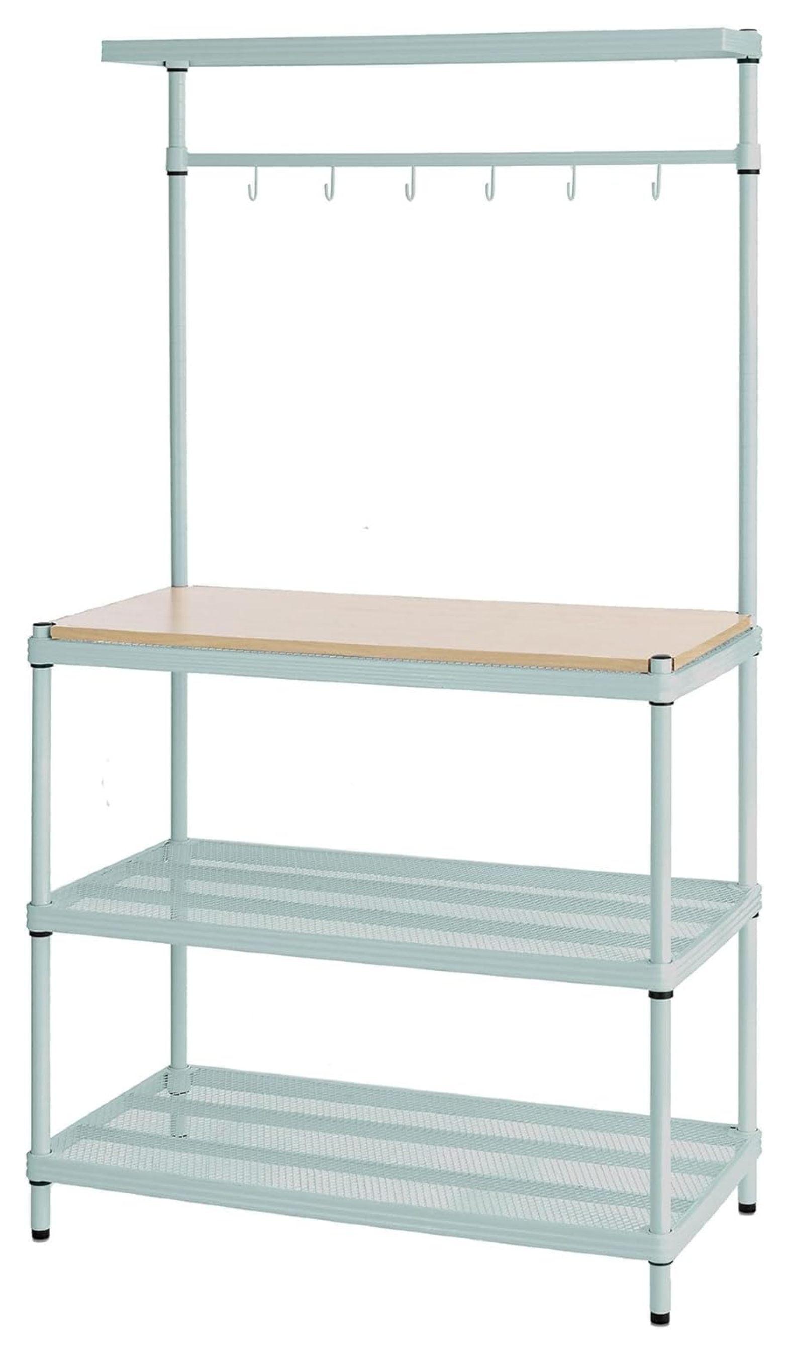 Adjustable Sage Green Wire Utility Shelving Unit with Wood Top