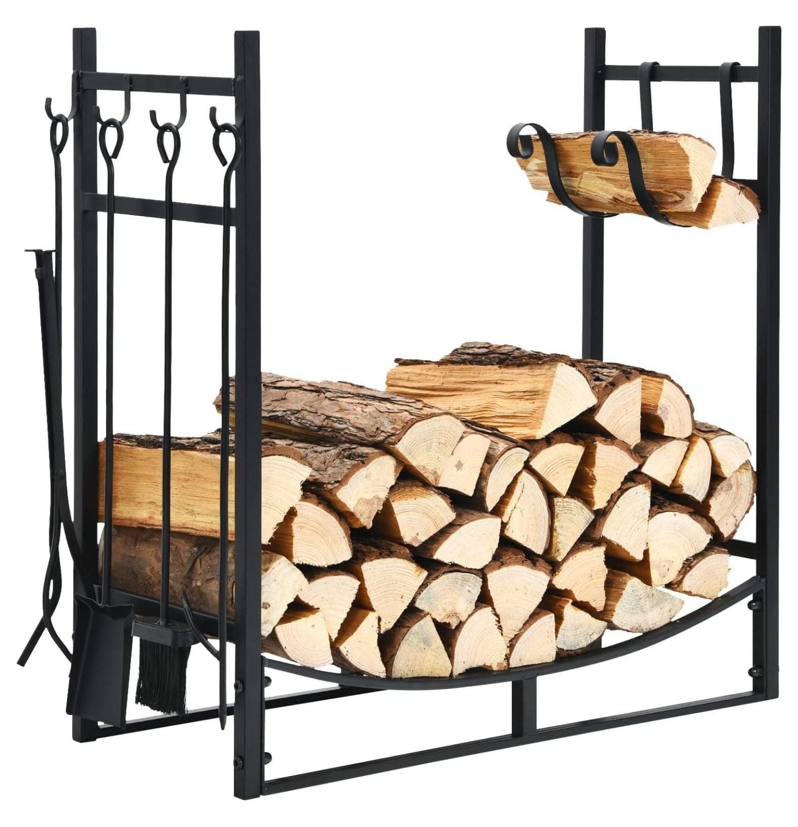 Costway 30'' Firewood Rack W/4 Tool Set Kindling Holders for Indoor & Outdoor