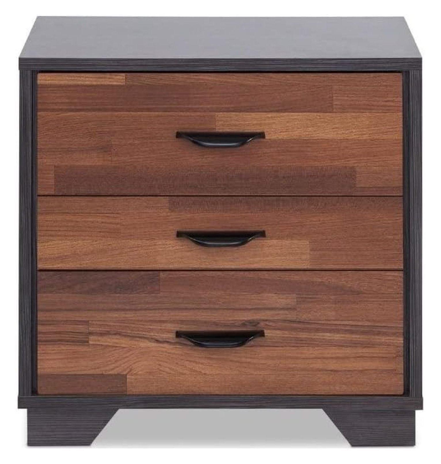 Walnut 3-Drawer Modern Wooden Nightstand