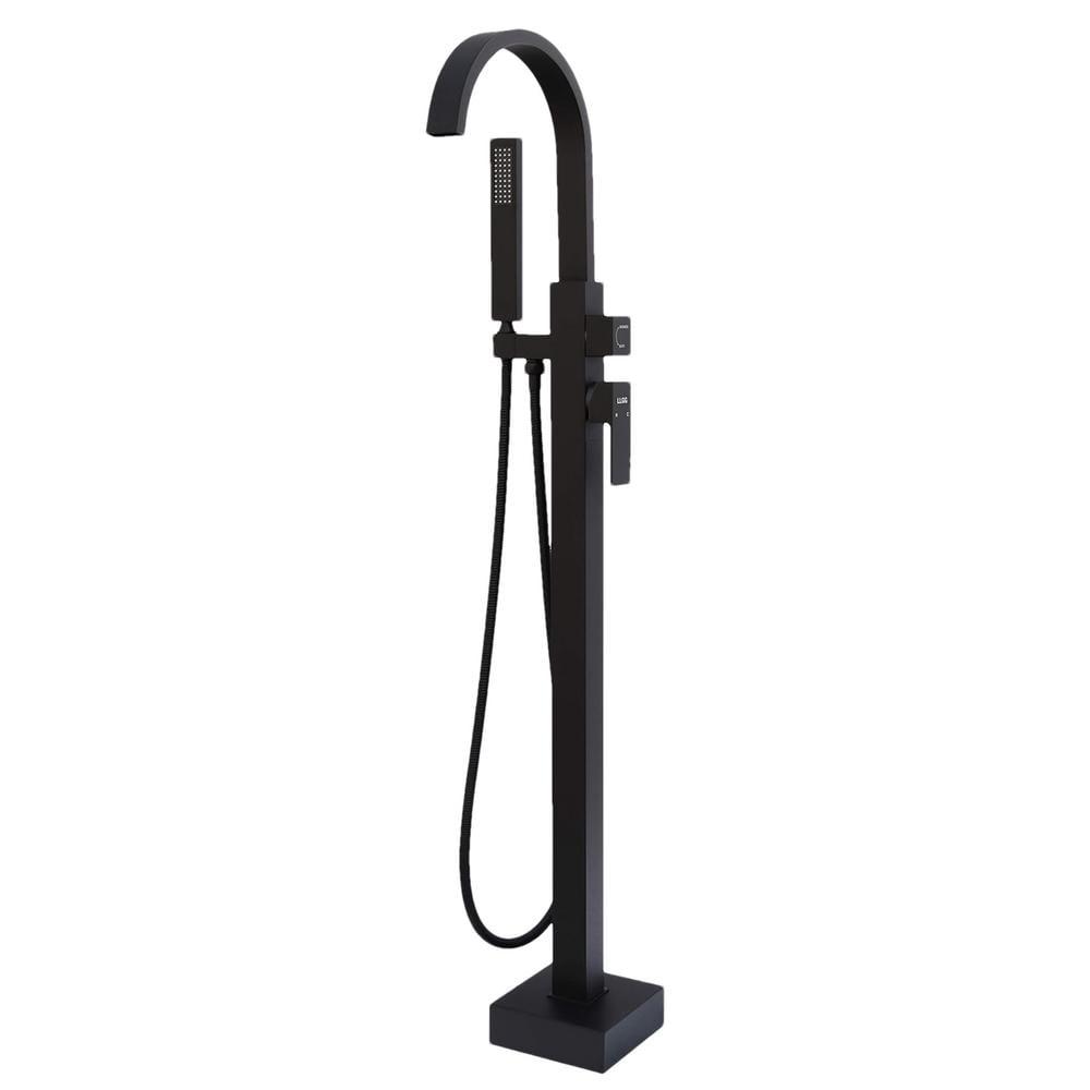 Matte Black Freestanding High Arc Tub Faucet with Hand Shower