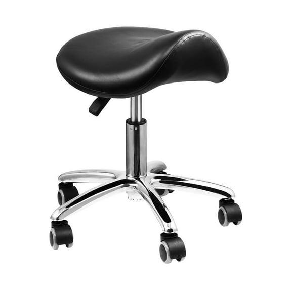 Adjustable Rolling Saddle Stool PU Leather Rolling Stool Salon Chair with Wheels Black