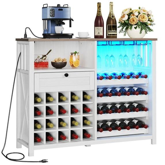Laurel Foundry Modern Farmhouse® 47" Wine Bar Cabinet, Coffee Bar with Charging Station and LED Light for Kitchen Dining Living Room