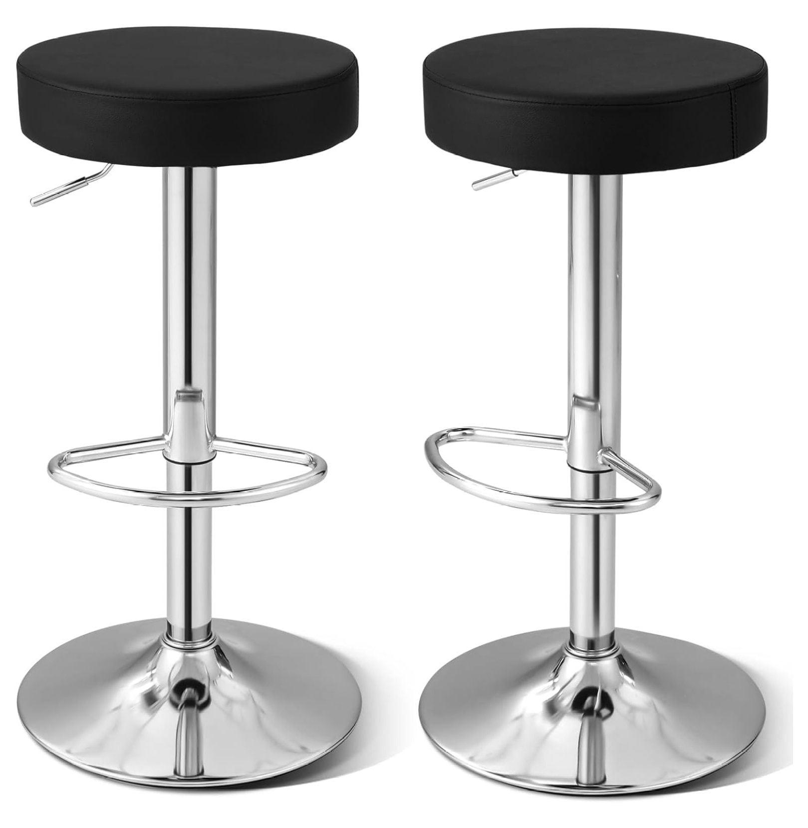 Black Adjustable Swivel Backless Metal Bar Stools, Set of 2