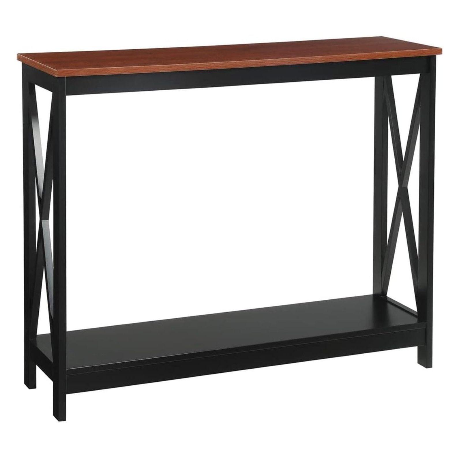 Cherry Black Wood Console Table with Storage Shelf