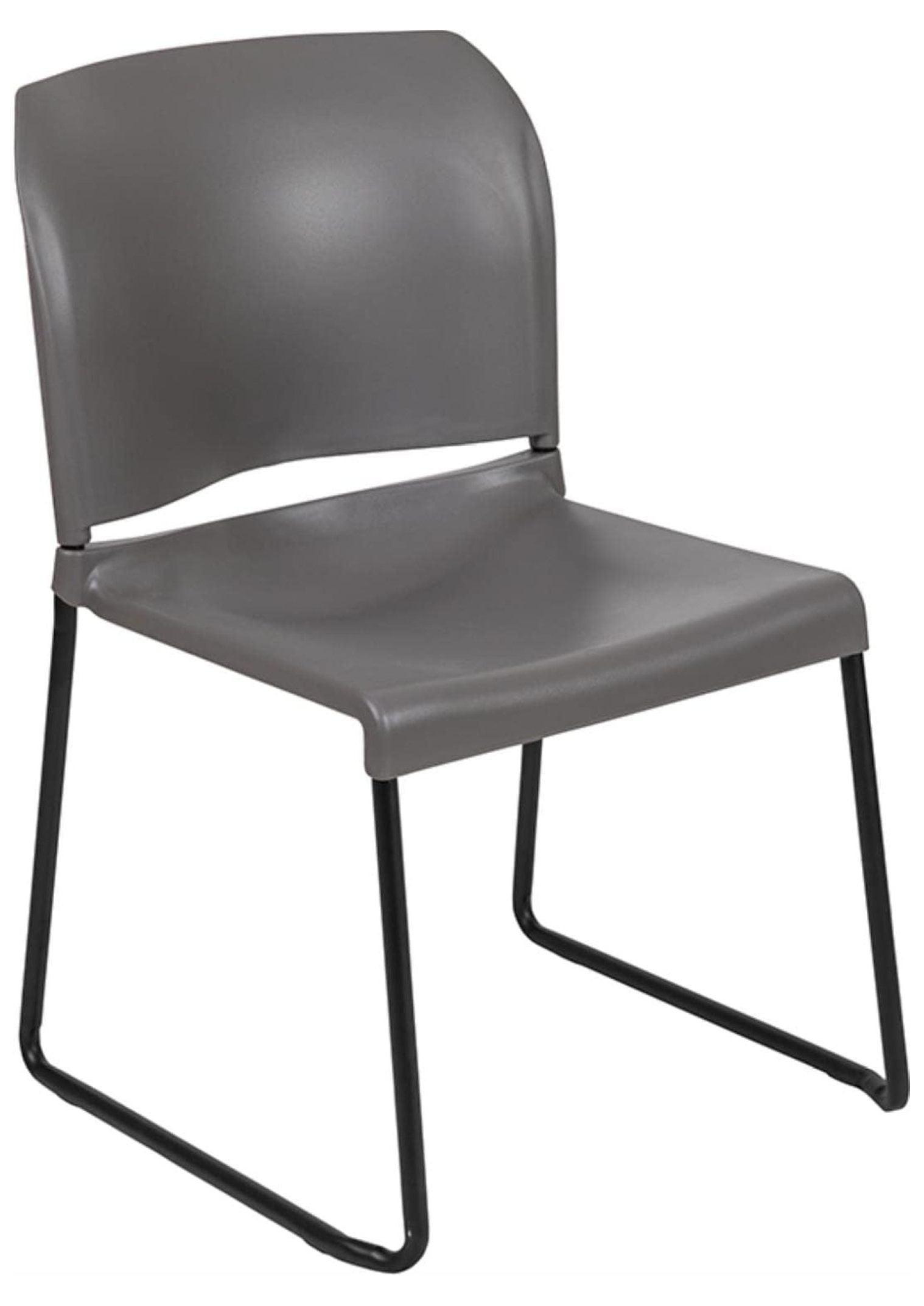 Gray Metal Armless Stacking Chair with Full Back