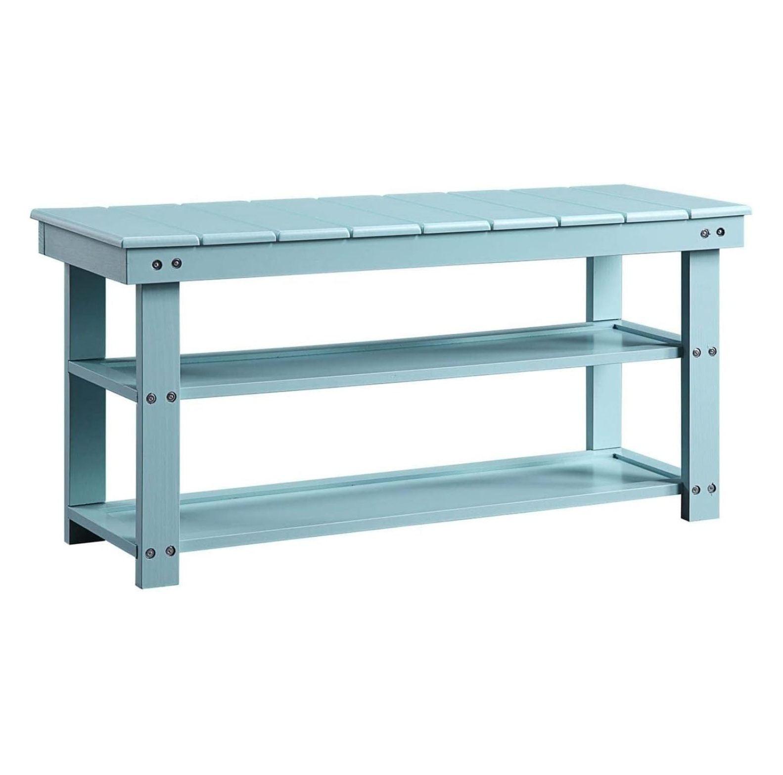 Sea Foam Blue MDF and Wood Utility Mudroom Bench with Storage