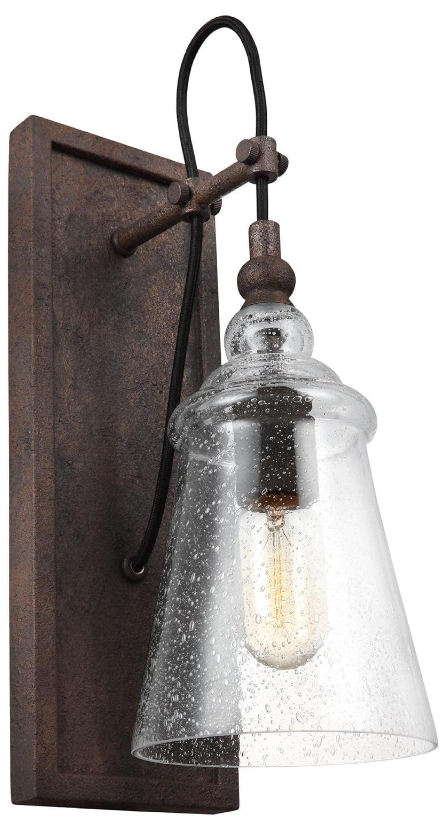 Dark Weathered Iron Dimmable Industrial Wall Sconce with Clear Seeded Glass Shade