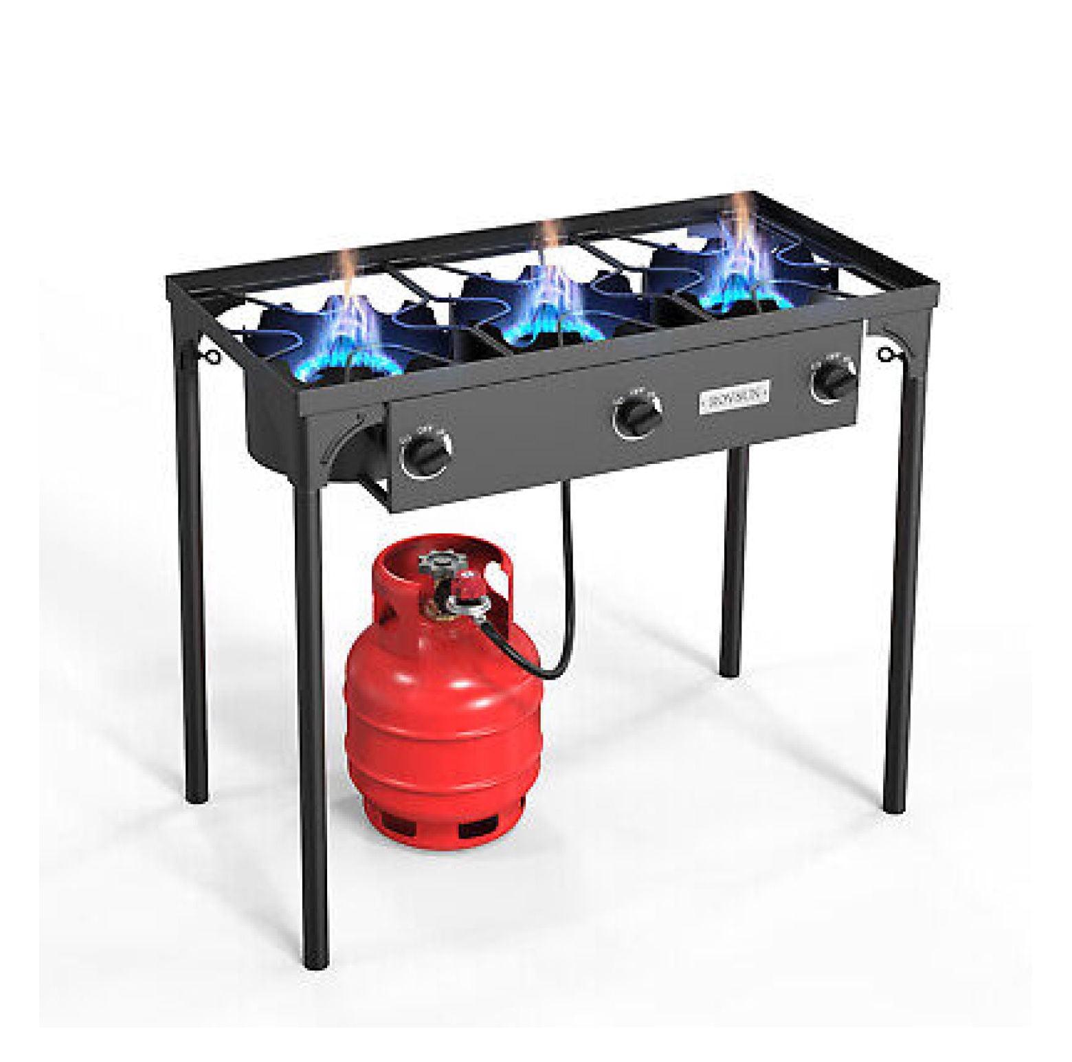 ZHOUJIA 3 Burner Outdoor Propane Stove, 225,000 BTU Gas Cooker Patio Camping BBQ