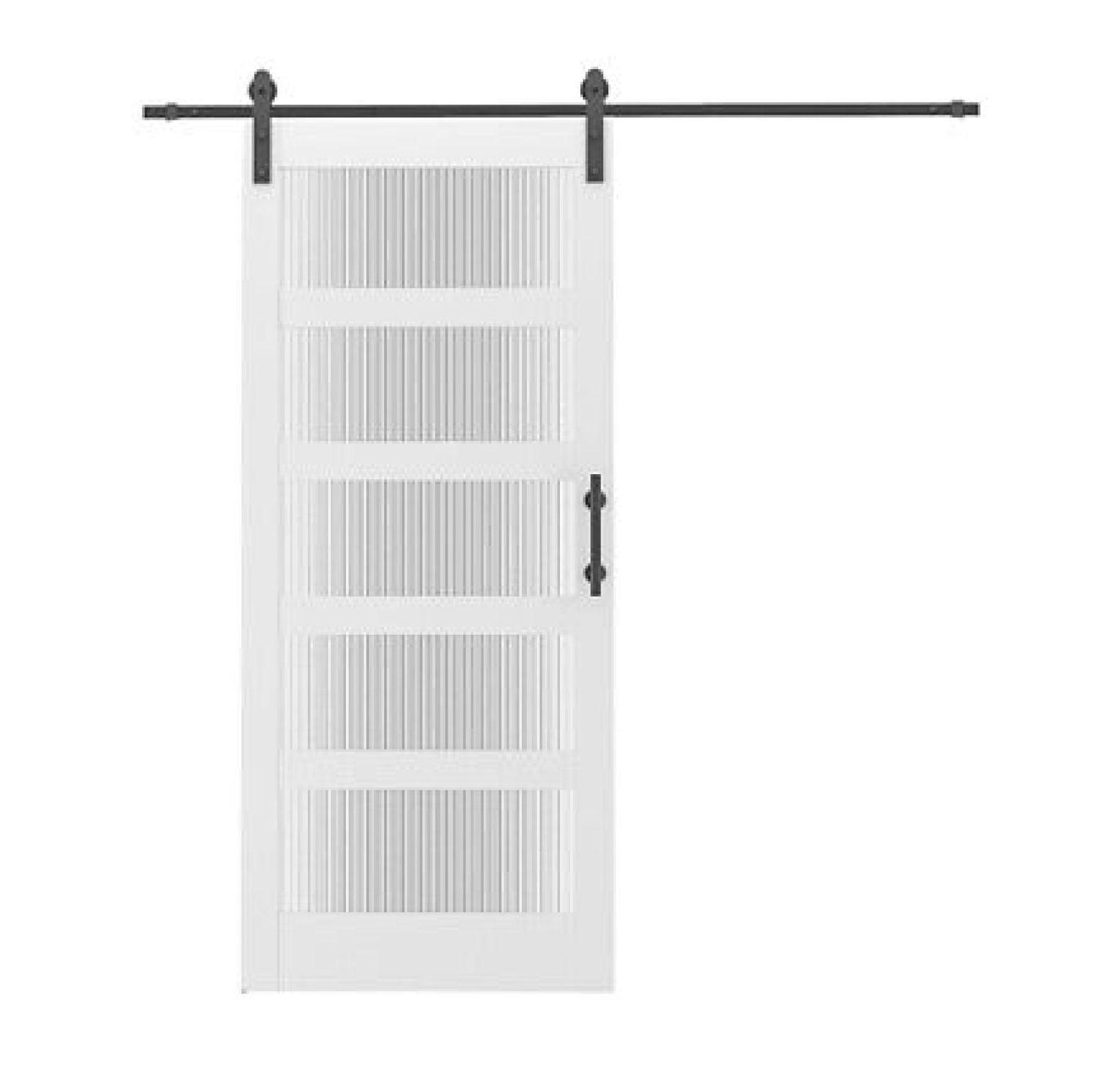 ZHOUJIA 36In X 84In Glass Barn Door White Sliding Barn Door Slab with 5 Frosted Glass