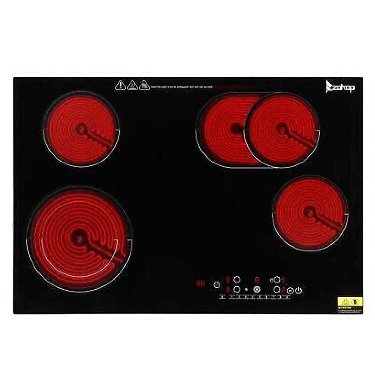 IsEasy 4 Burner Electric Cooktop 30 Inch Built-In Ceramic Cooktop Top, Electric Radiant Cooktop with Pause Function, Electric Stove Top, 220-240V 7200W, 9 Power Levels, Flexible Heating Zones