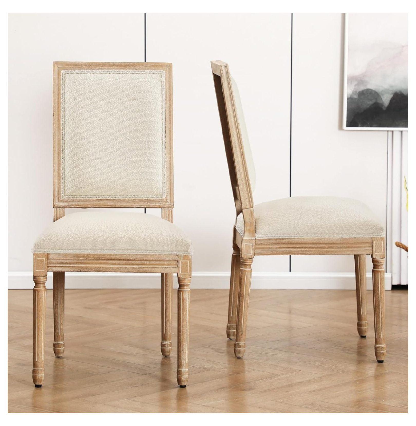 Furniliving French Country Dining Chairs Set of 2, Upholstered Farmhouse Dining Room Chairs, Sherpa Fabric Side Chairs for Kitchen Dining Room, White