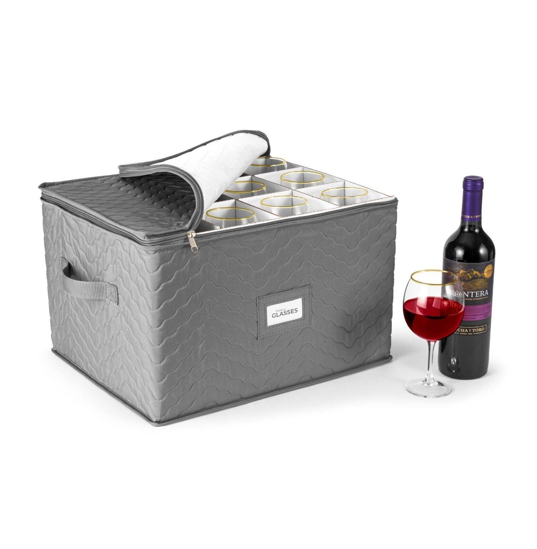 Sorbus Quilted Glassware Storage Case with Dividers - Holds 12 - Great for Protecting Wine Glasses, Champagne Flutes, Goblets, and more