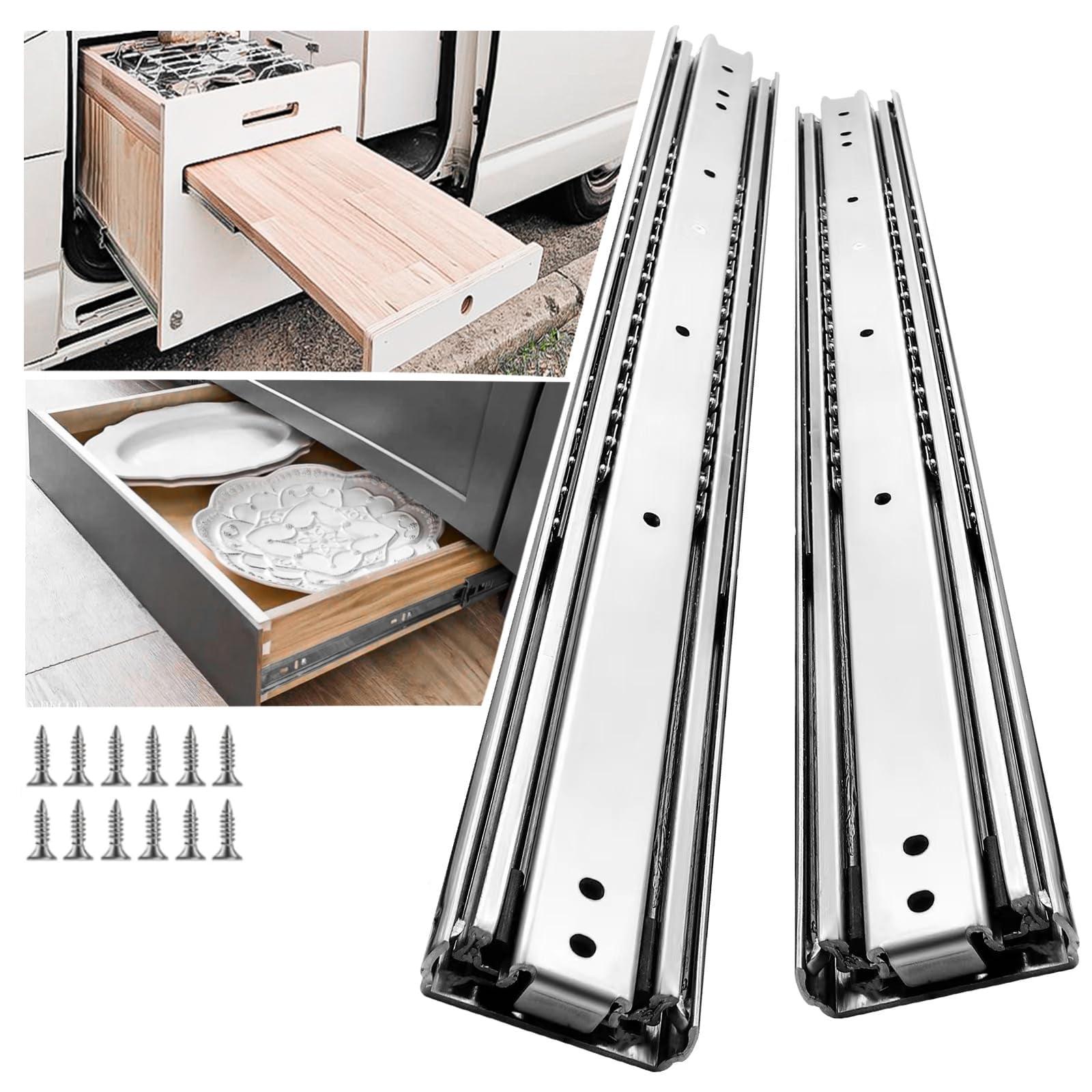 ZHUOJUN 1 Pair 150 lb Load Capacity Heavy Drawer Slides 12 14 16 18 20 22 24 26 28 30 32 34 36 38 40 Inch Side Mount Ball Bearing Runner Full Extension Tool Box Rails Glide(without Lock,18 inch) C30