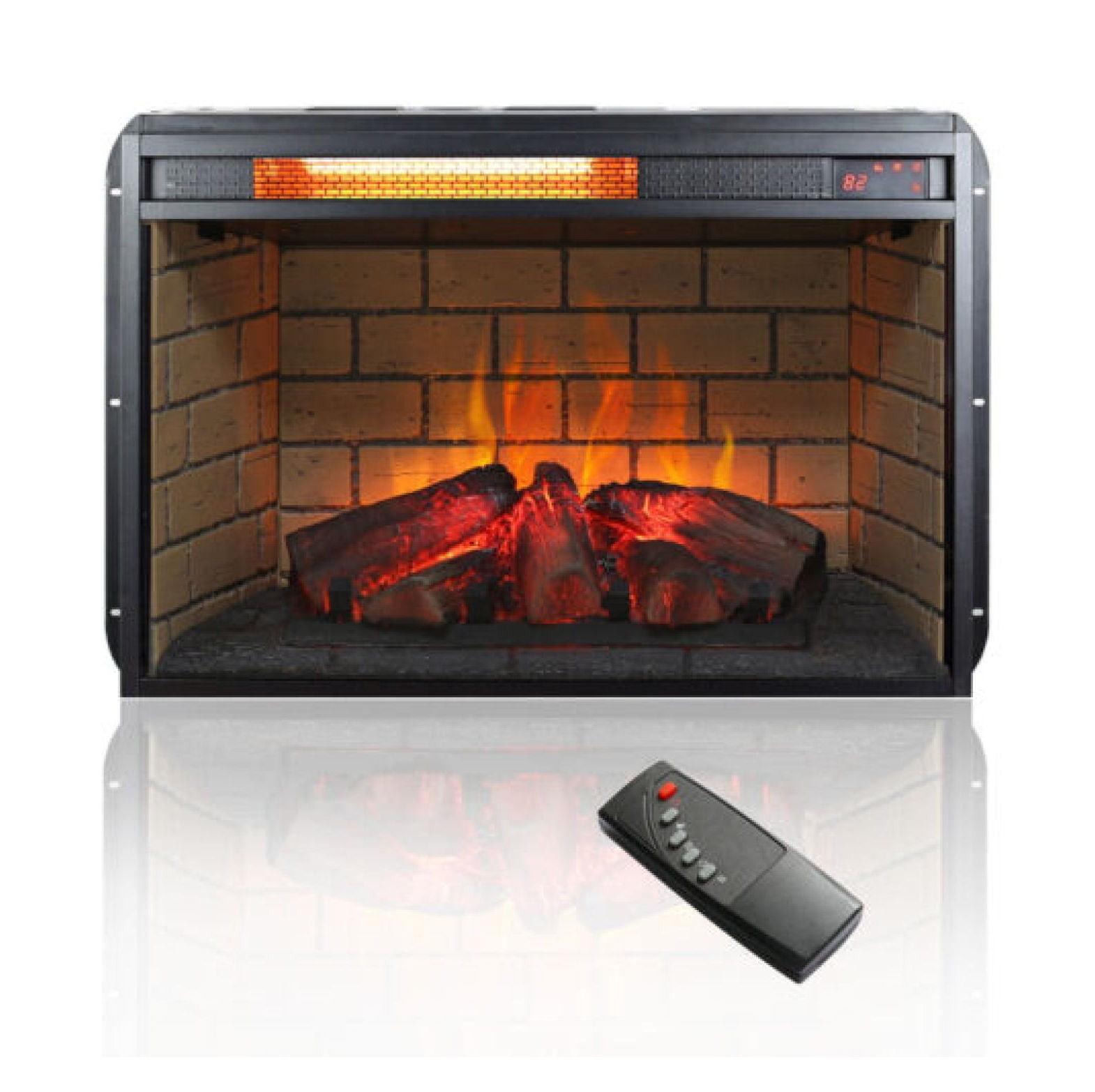 26-Inch Black Wood Electric Fireplace with Tempered Glass