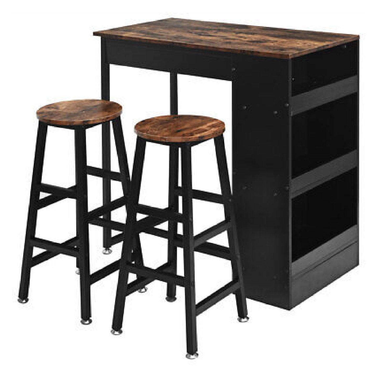 Costway 3 Pieces Bar Table Set Industrial Counter with Storage Black