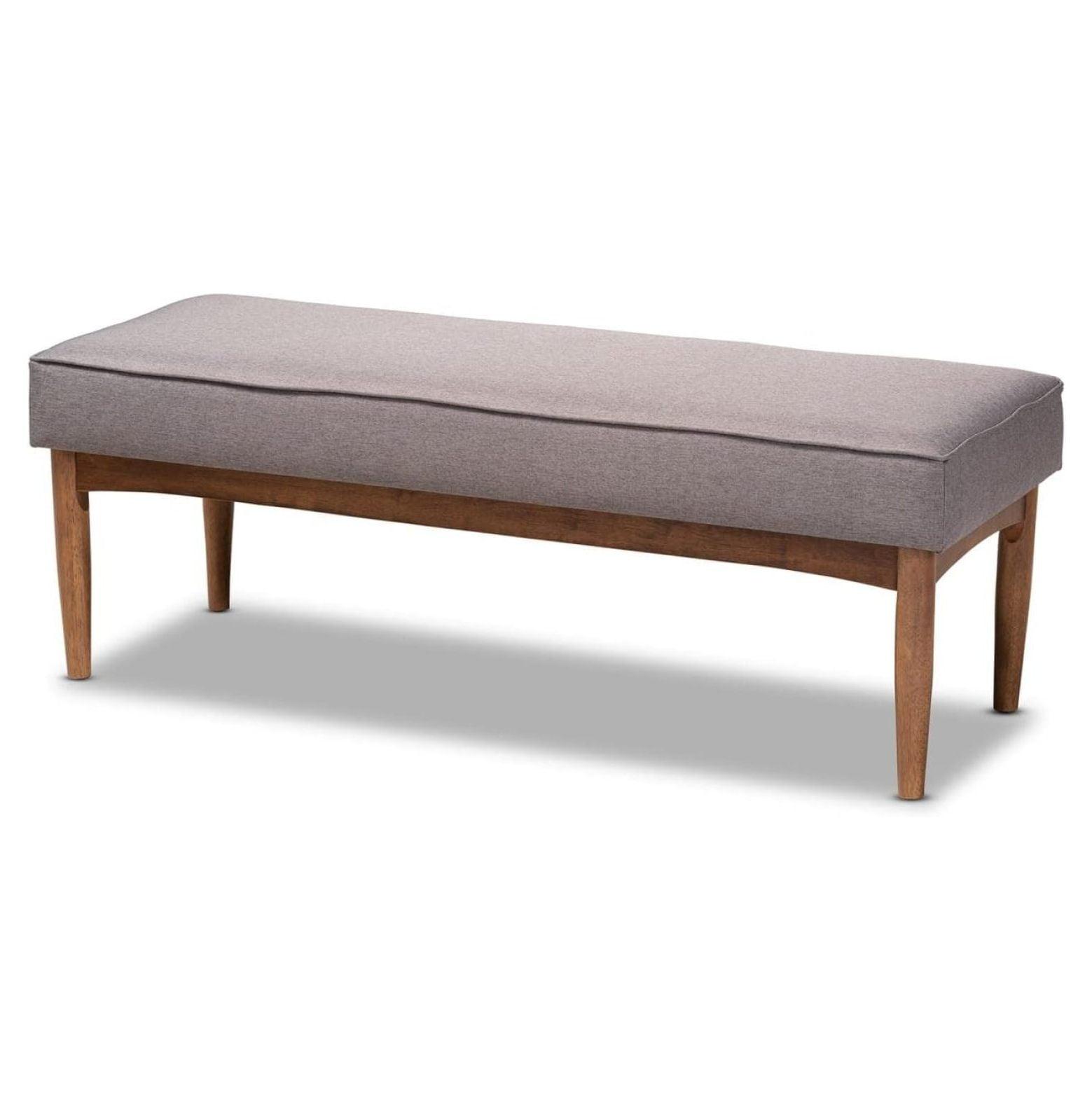 Arvid Gray Fabric Upholstered Walnut Wood Dining Bench