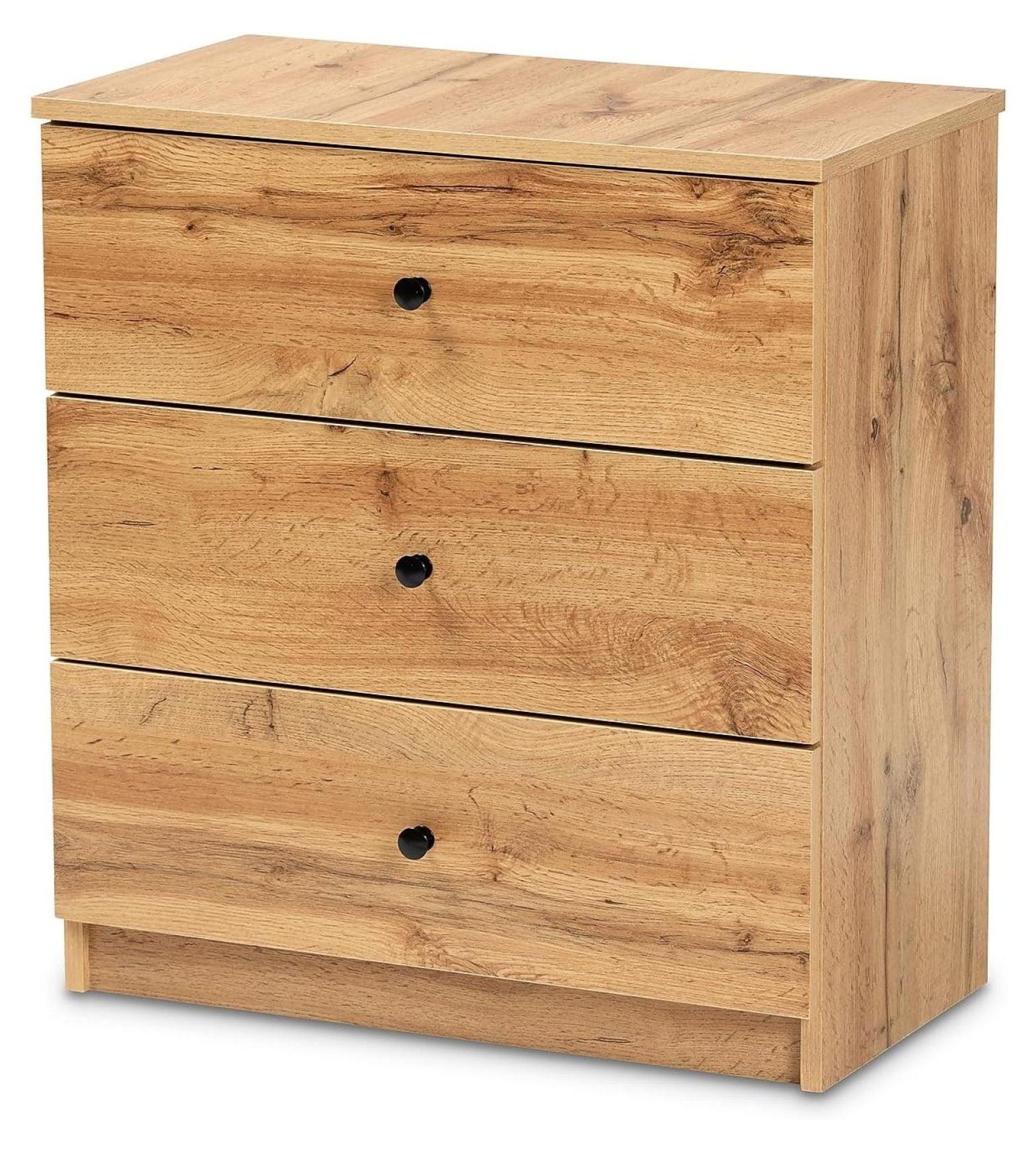Decon Oak Brown Wood 3-Drawer Modern Storage Chest