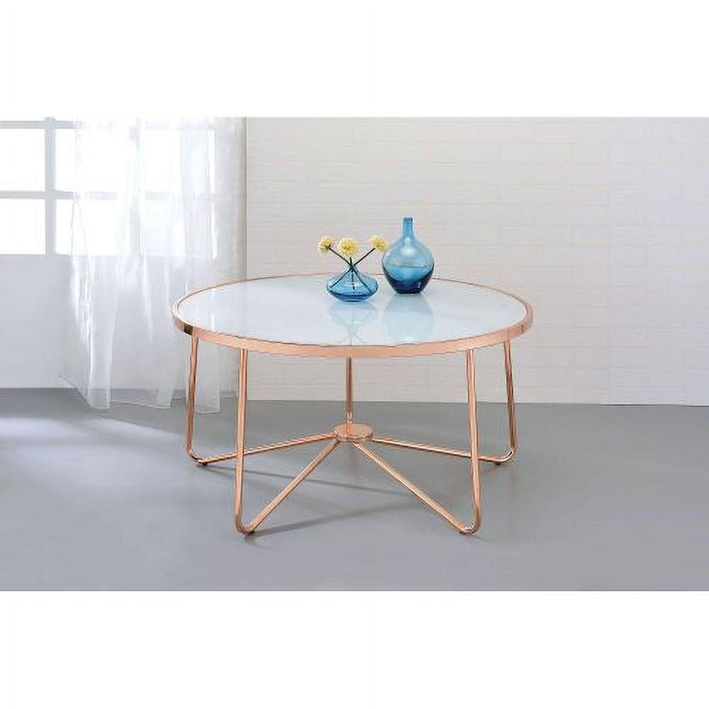 22" Round Rose Gold Metal & Frosted Glass End Table