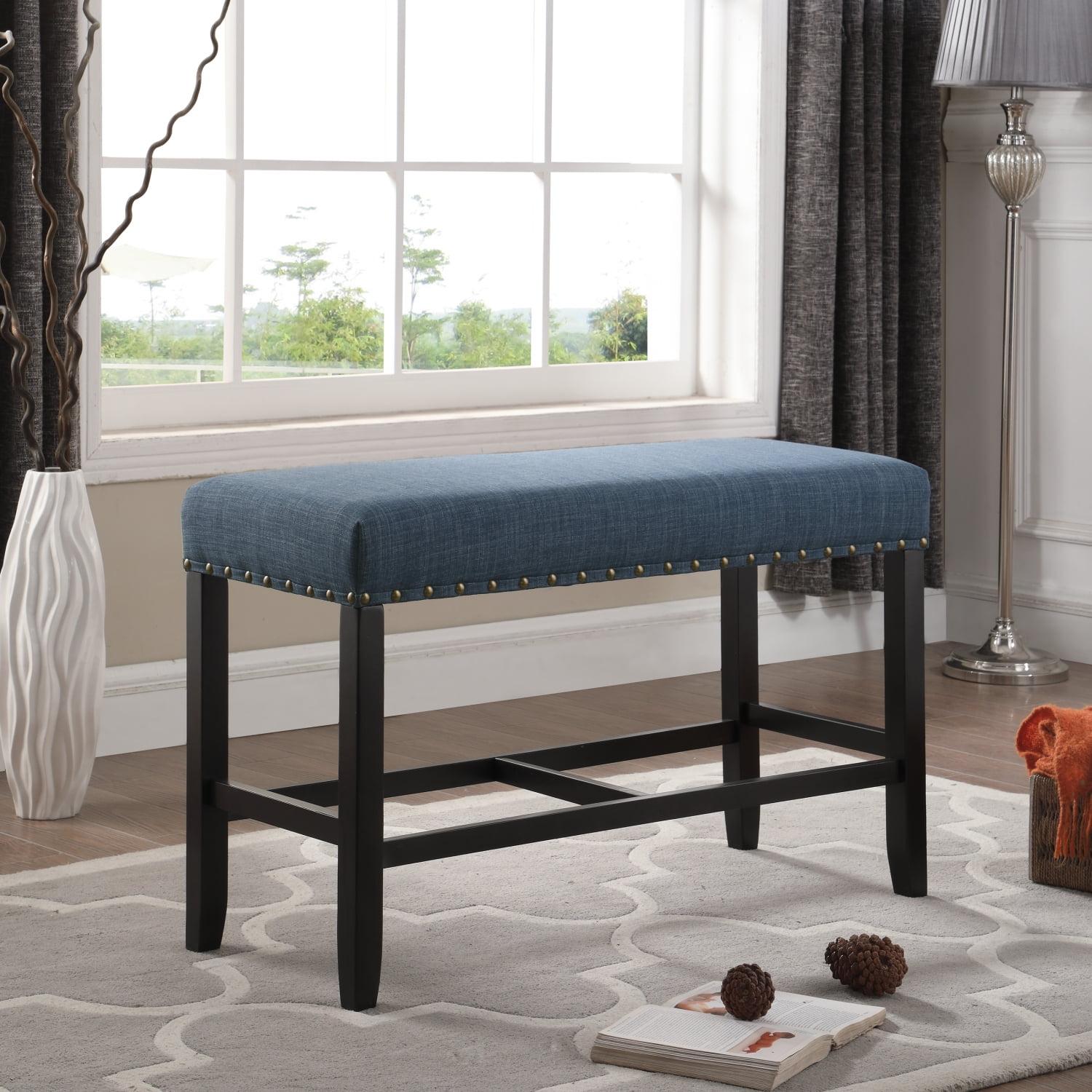 Elegant 41'' Gray Fabric Upholstered Dining Bench with Nailhead Trim