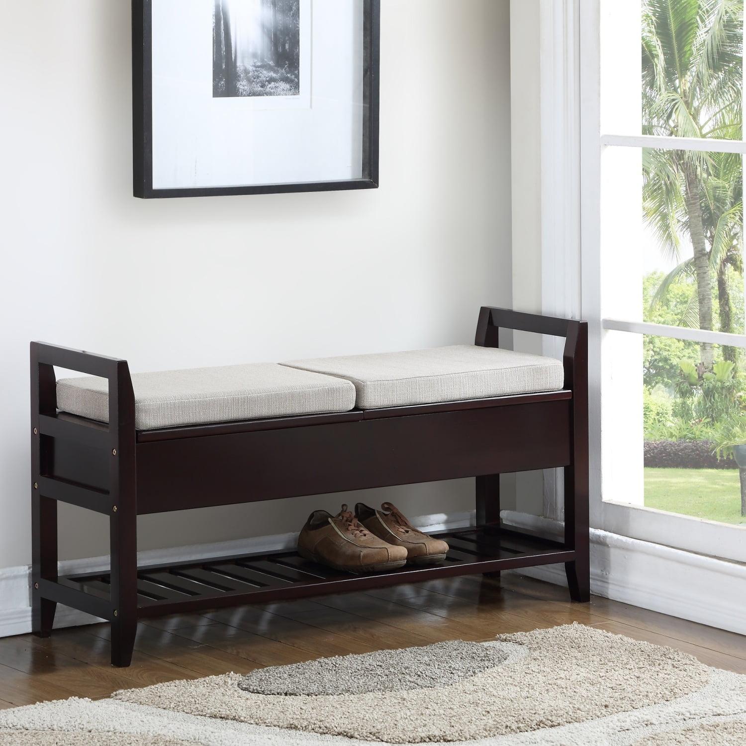 Espresso and Beige Wooden Shoe Bench with Storage