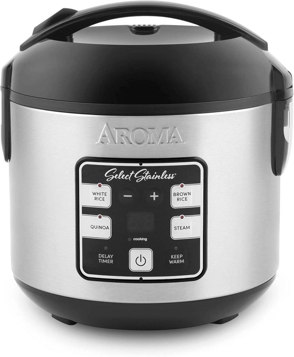 Aroma Aroma Select Stainless Rice Cooker, 4-cup (uncooked) / 8-cup (cooked), Stainless Steel Inner Pot, Multicooker, Steamer, 2 Qt