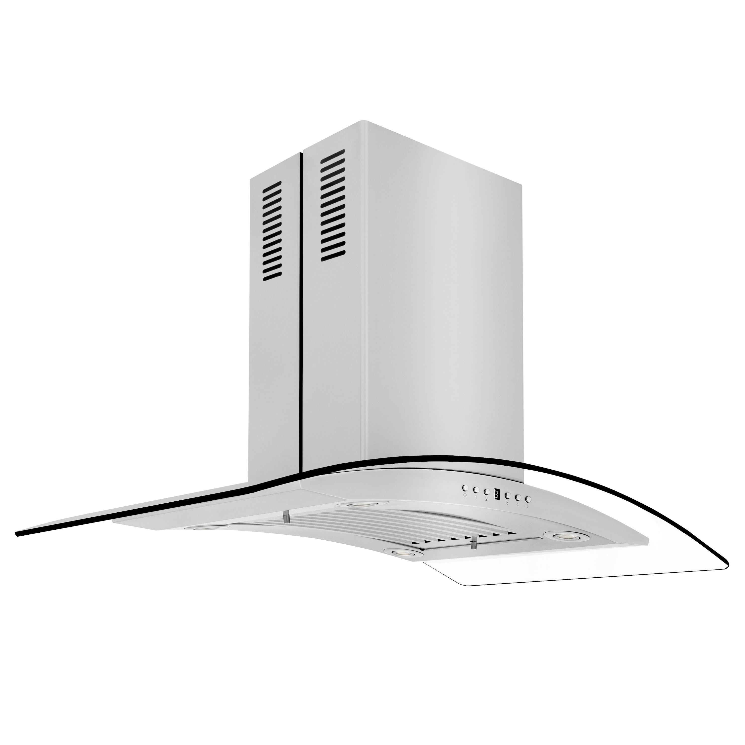 30" Stainless Steel Convertible Island Range Hood with Glass Canopy