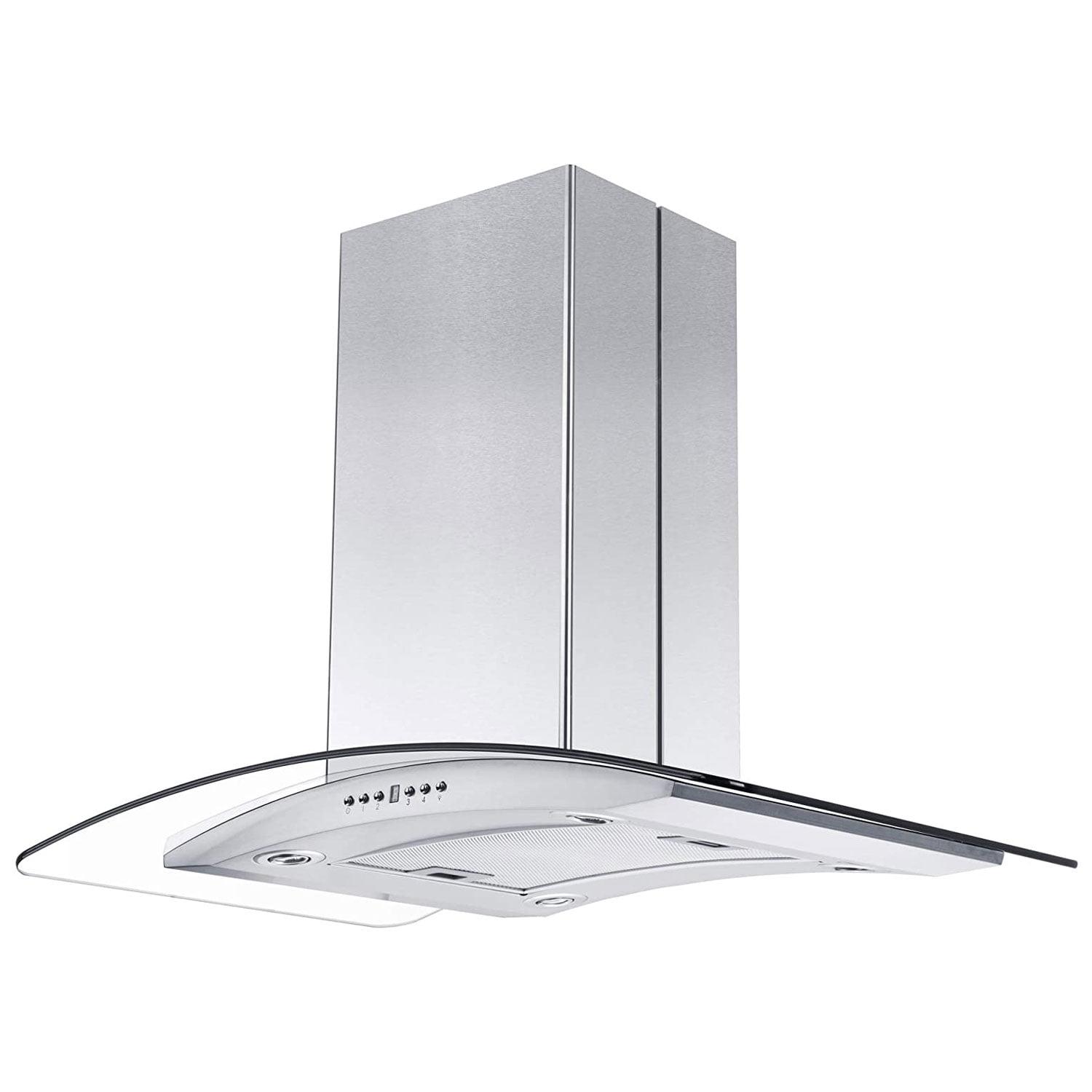 36" Stainless Steel Convertible Island Range Hood with Glass Canopy