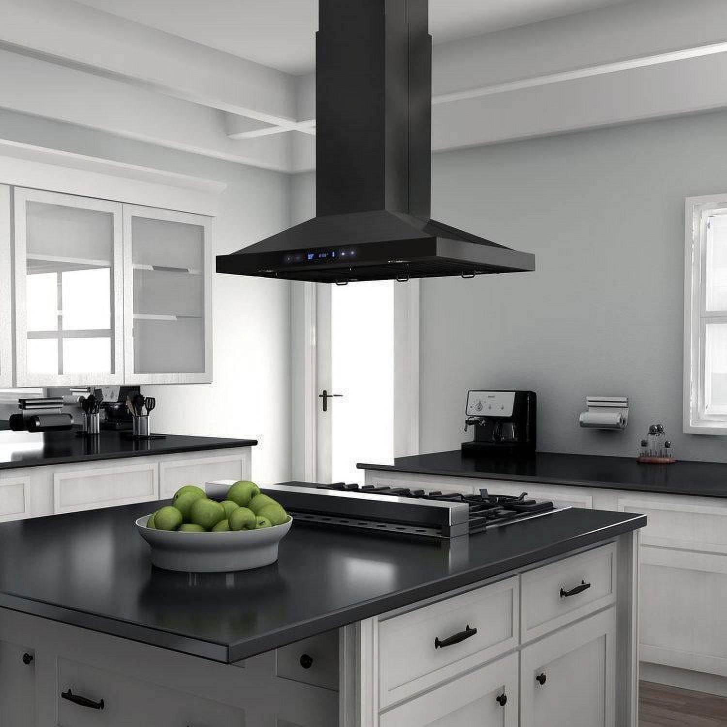 36'' Black Stainless Steel Convertible Island Range Hood