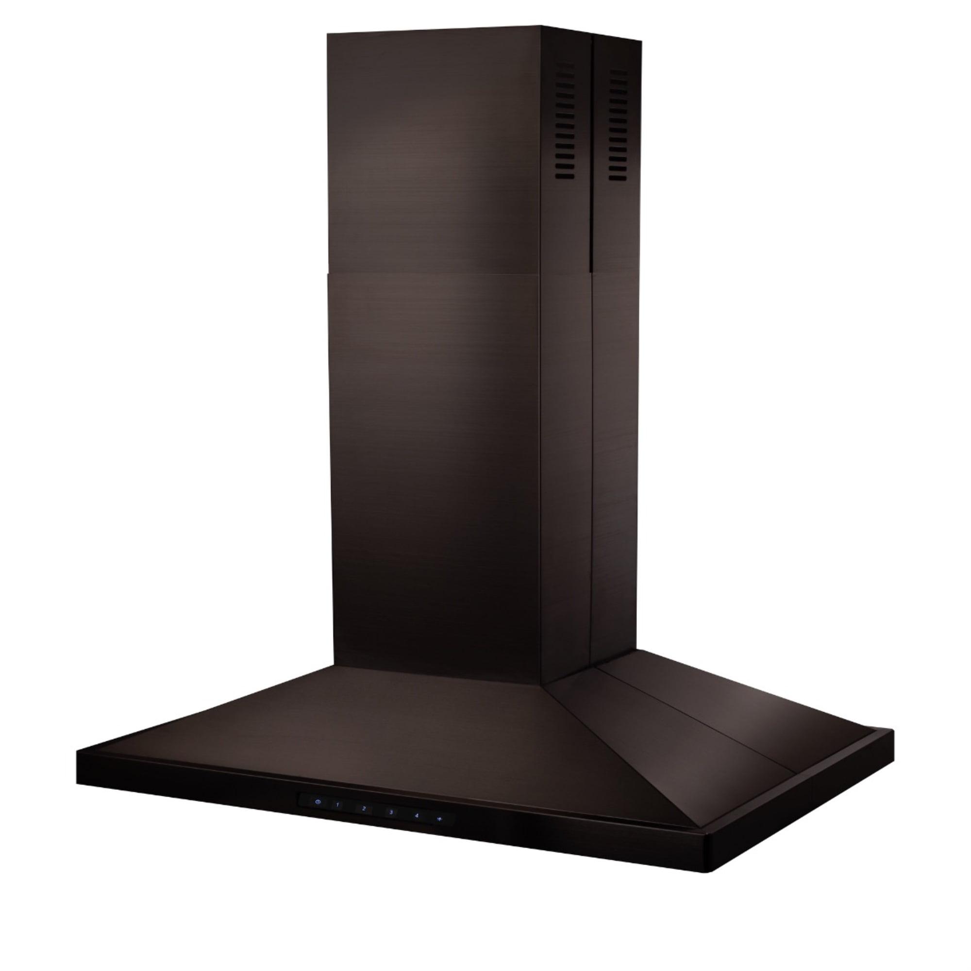 48-Inch Black Stainless Steel Island Range Hood with LED Lighting