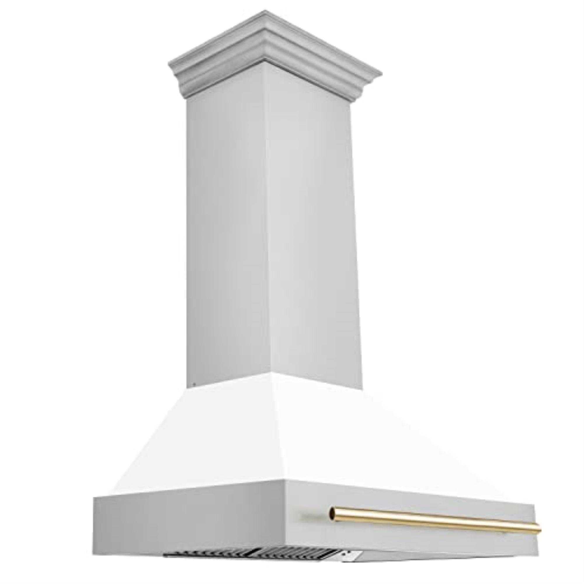 ZLINE Autograph Edition 36 in. Stainless Steel Range Hood W/ White Matte Shell & Champagne Bronze Handle