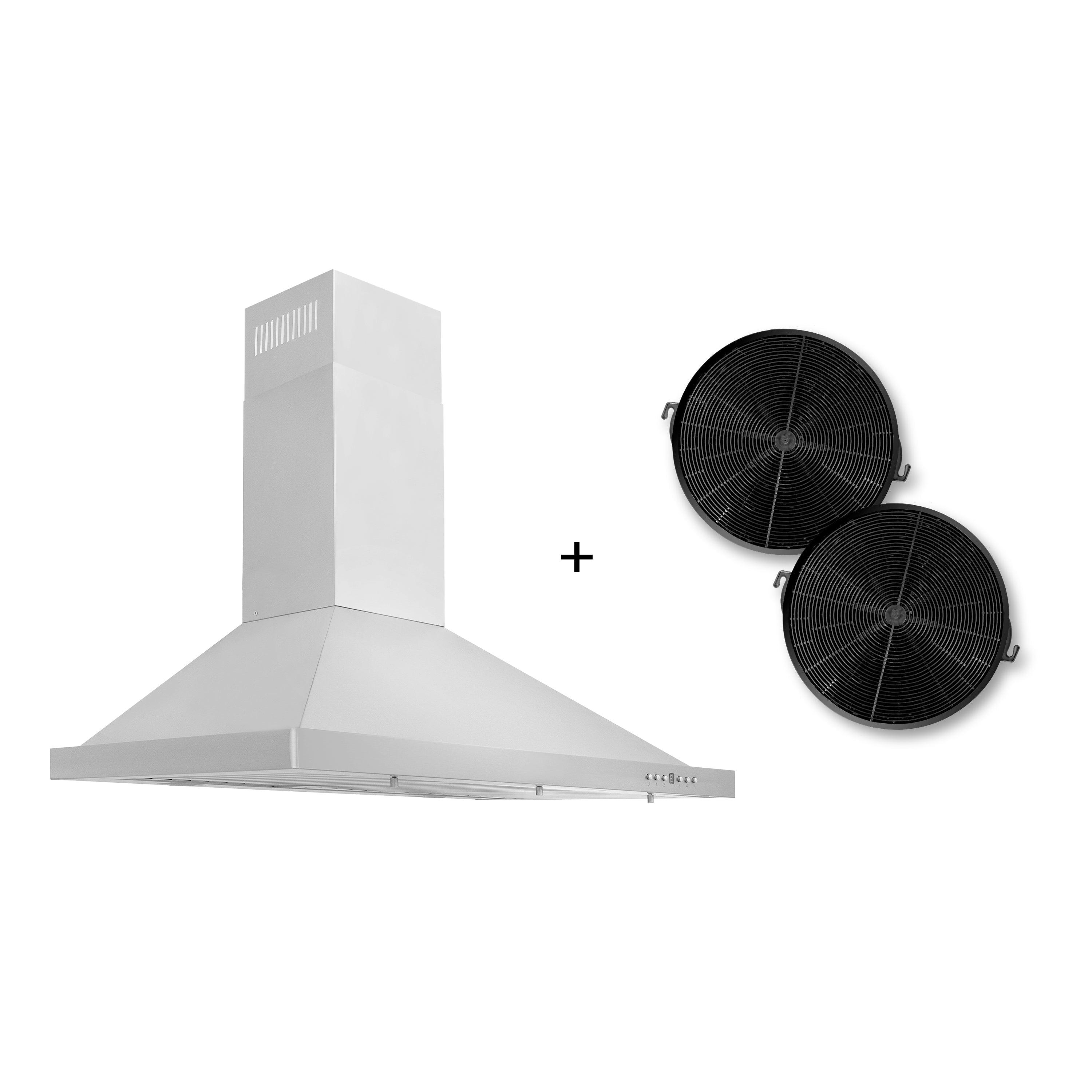 36" Stainless Steel Convertible Wall Mount Range Hood with Charcoal Filters