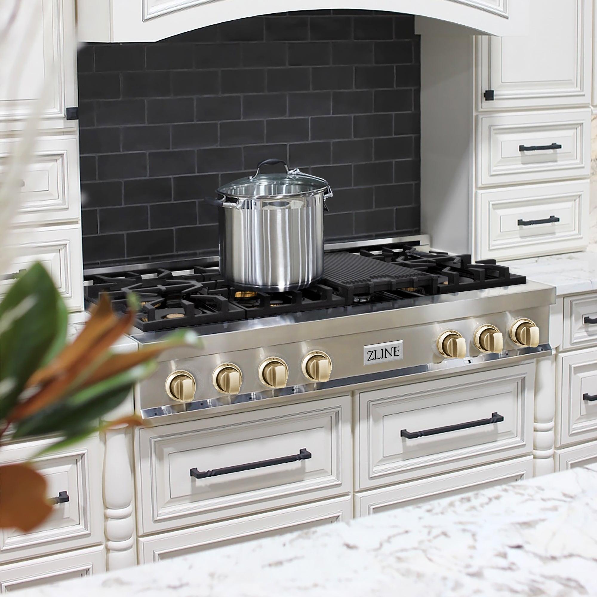 ZLINE 48 in. Autograph Edition Rangetop in Stainless Steel with Champagne Bronze Accents (RTZ-48-CB)