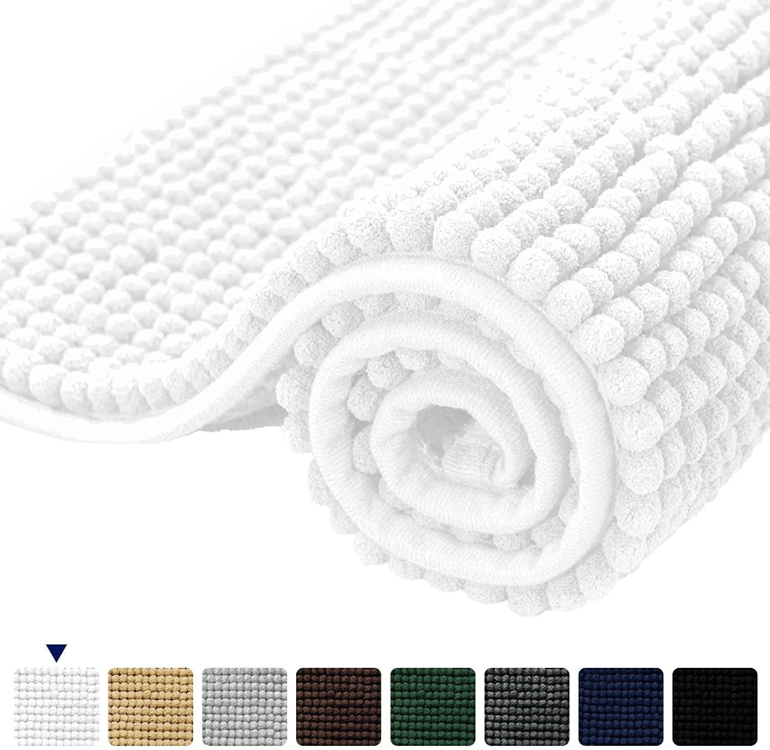 Bathroom Rugs Chenille Bath Rug Soft Short Plush, Water Absorbent Shower Mat Quick Dry Machine Washable(White,16" x 24") White 16" x 24"