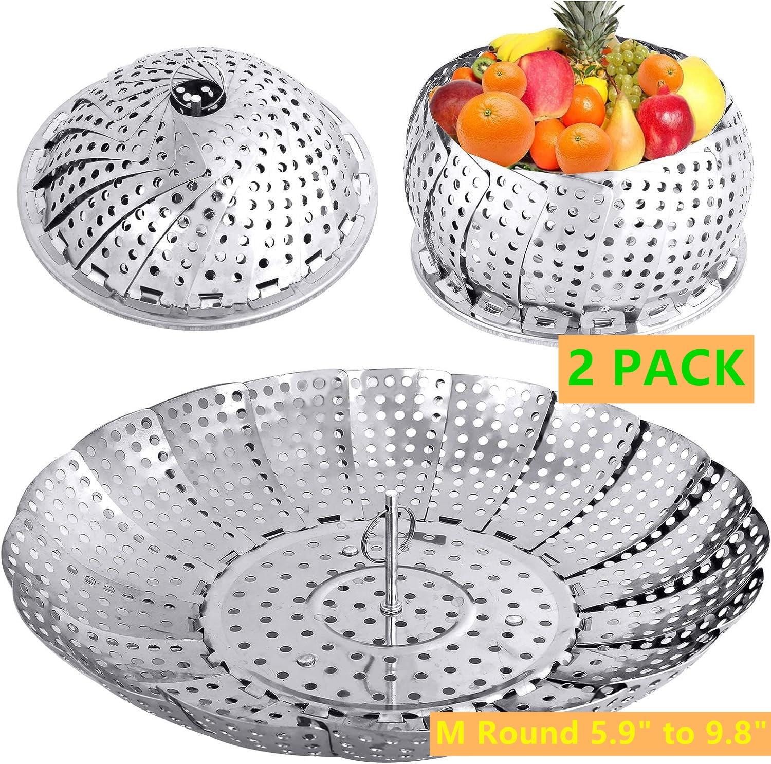 Stainless Steel Collapsible Steamer Basket with Lid, 5.3" to 8.6"