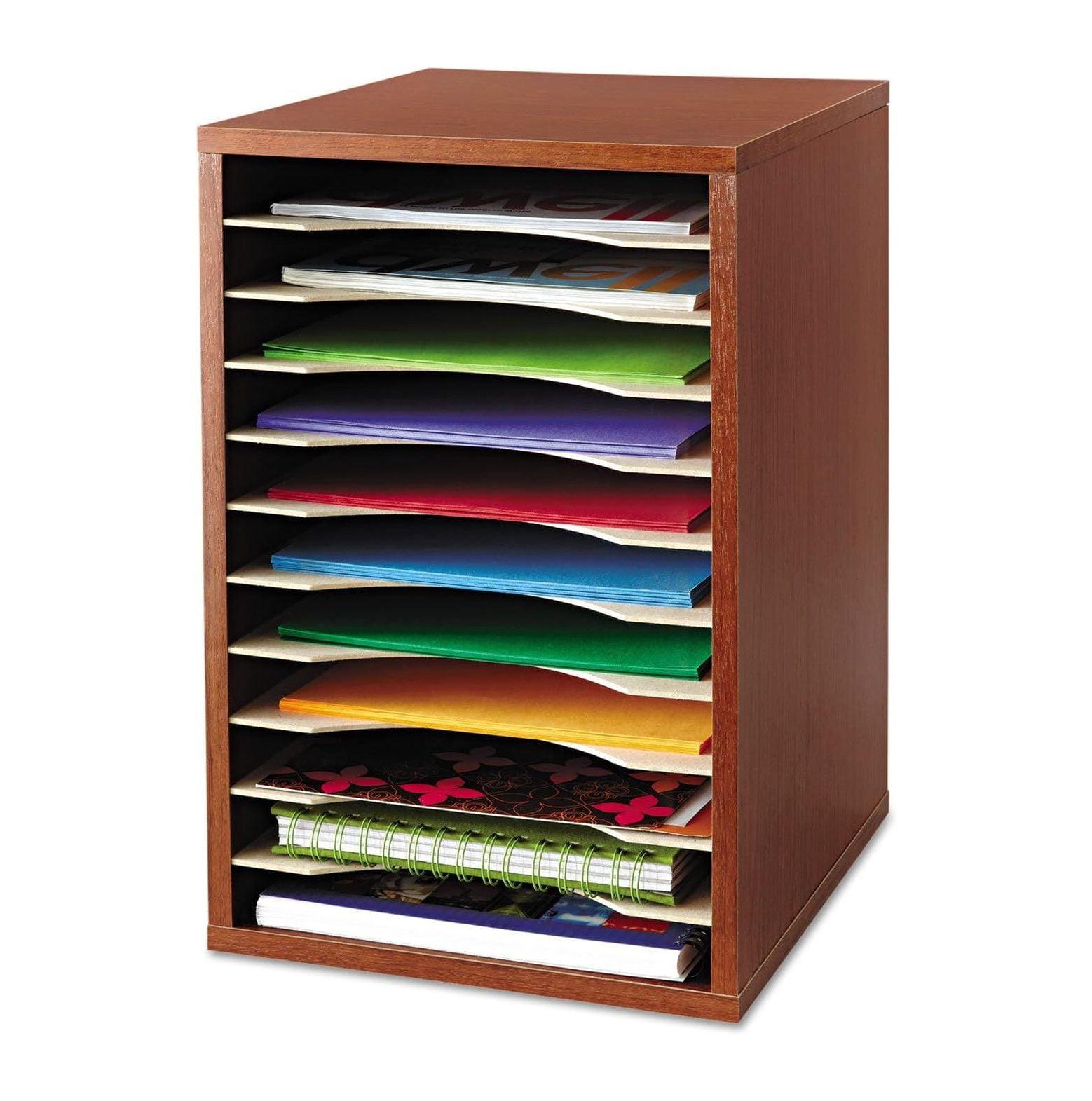 Cherry Wood 11-Compartment Desktop Organizer with Adjustable Shelves