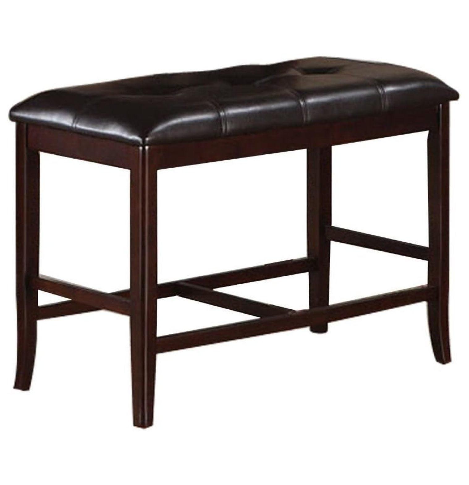 Brown Tufted Faux Leather High Bench with Rubber Wood Frame