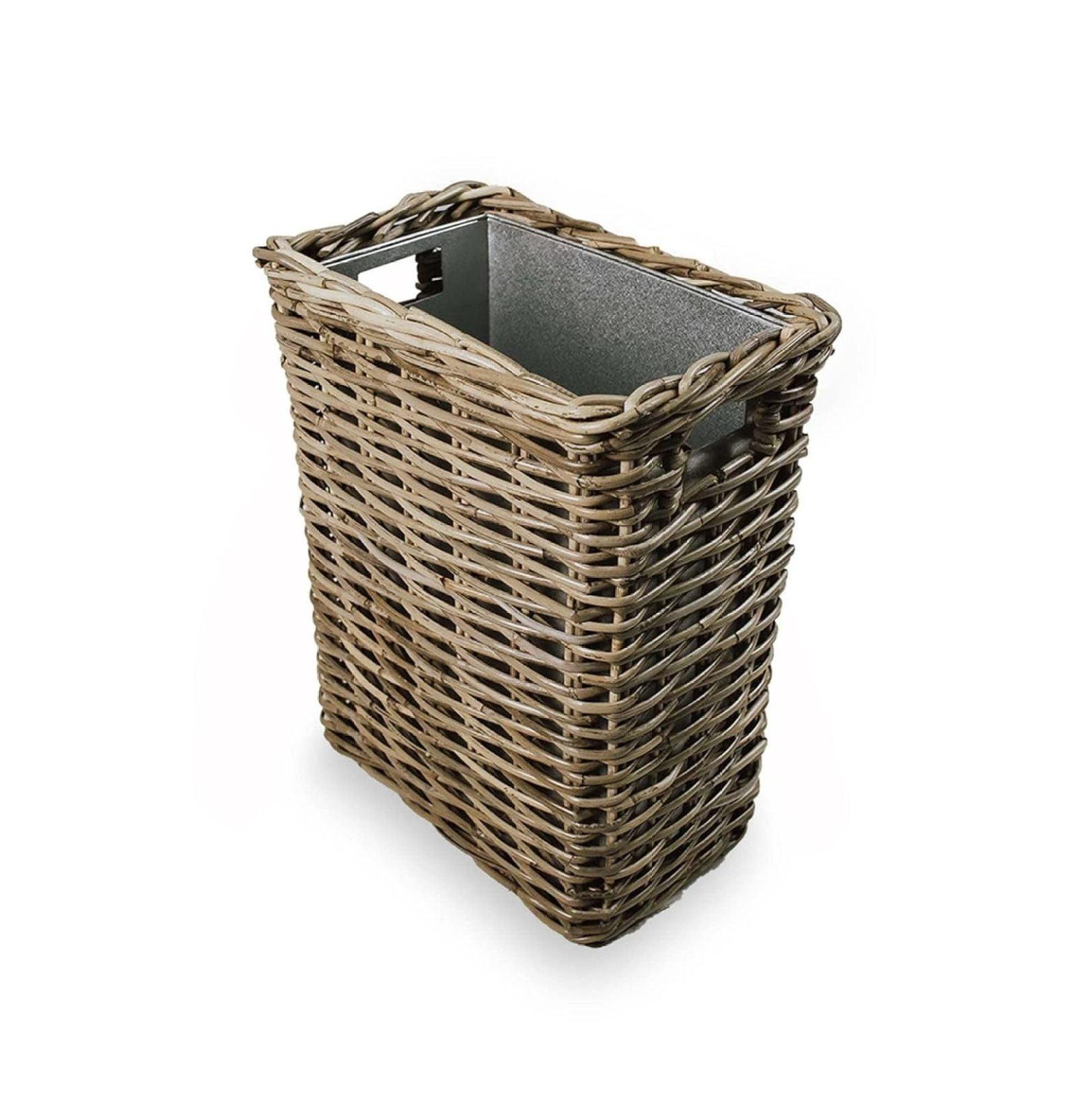 YfulYde Large Rectangular Kubu Wicker Waste Basket with Metal Liner, 14.5 in L x 9 in W x 18 in H, Serene Grey