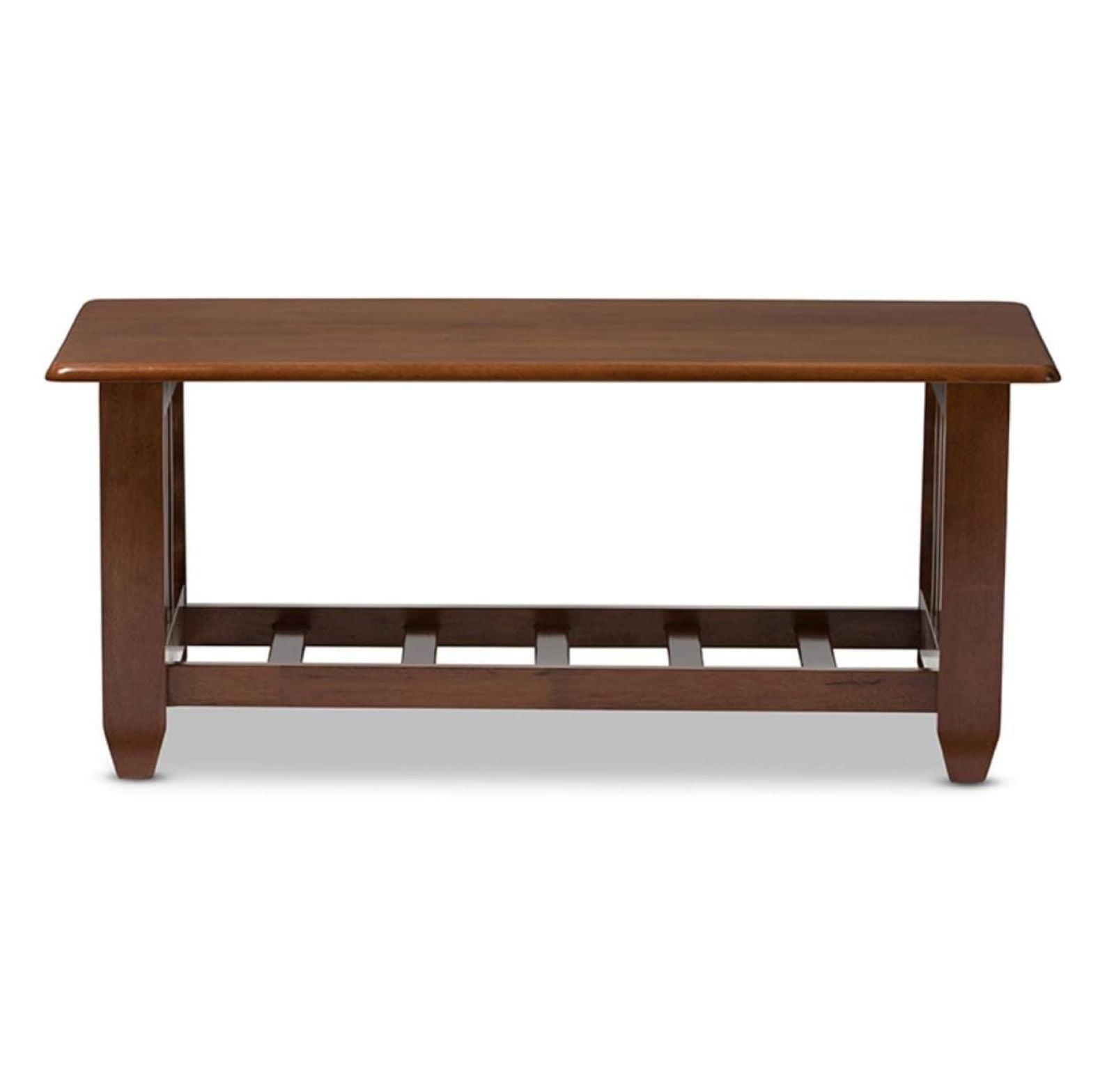 Cherry Brown Solid Wood Coffee Table with Slatted Shelf