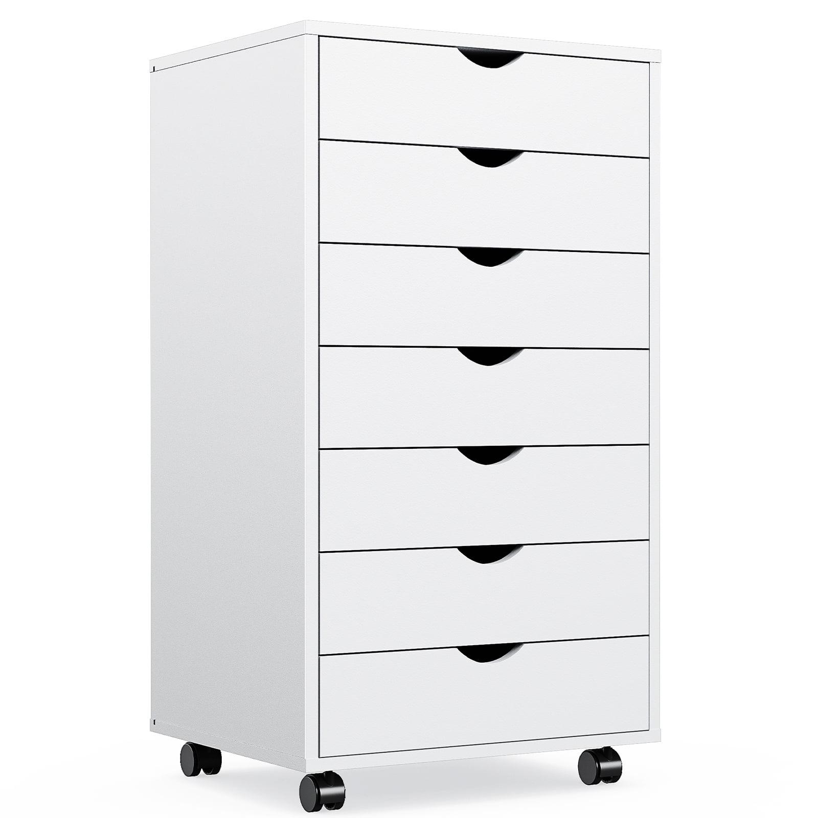 White 7-Drawer MDF Mobile Storage Cabinet with Casters