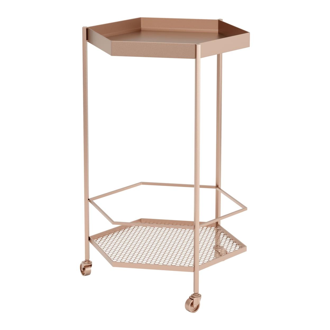 ZUO Hex Modern Steel Metal Bar Cart with Hexagon Shelves in Gold Finish