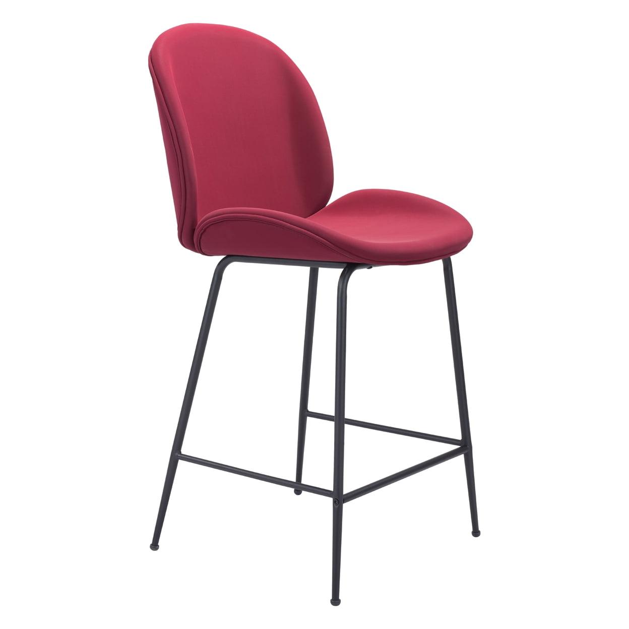 Contemporary Red Velvet & Steel Counter Stool