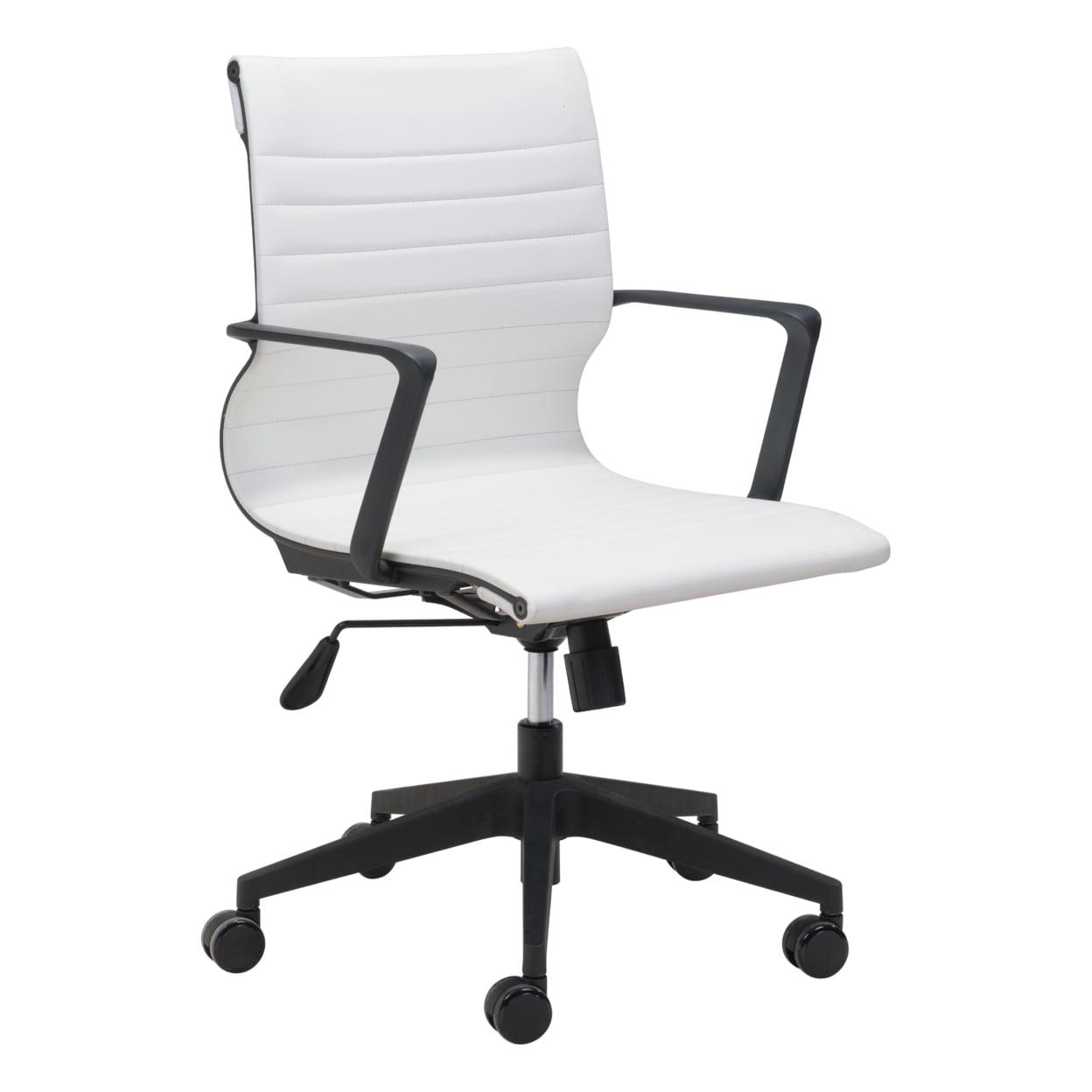 Stacy 40'' Contemporary White Leather & Metal Swivel Office Chair