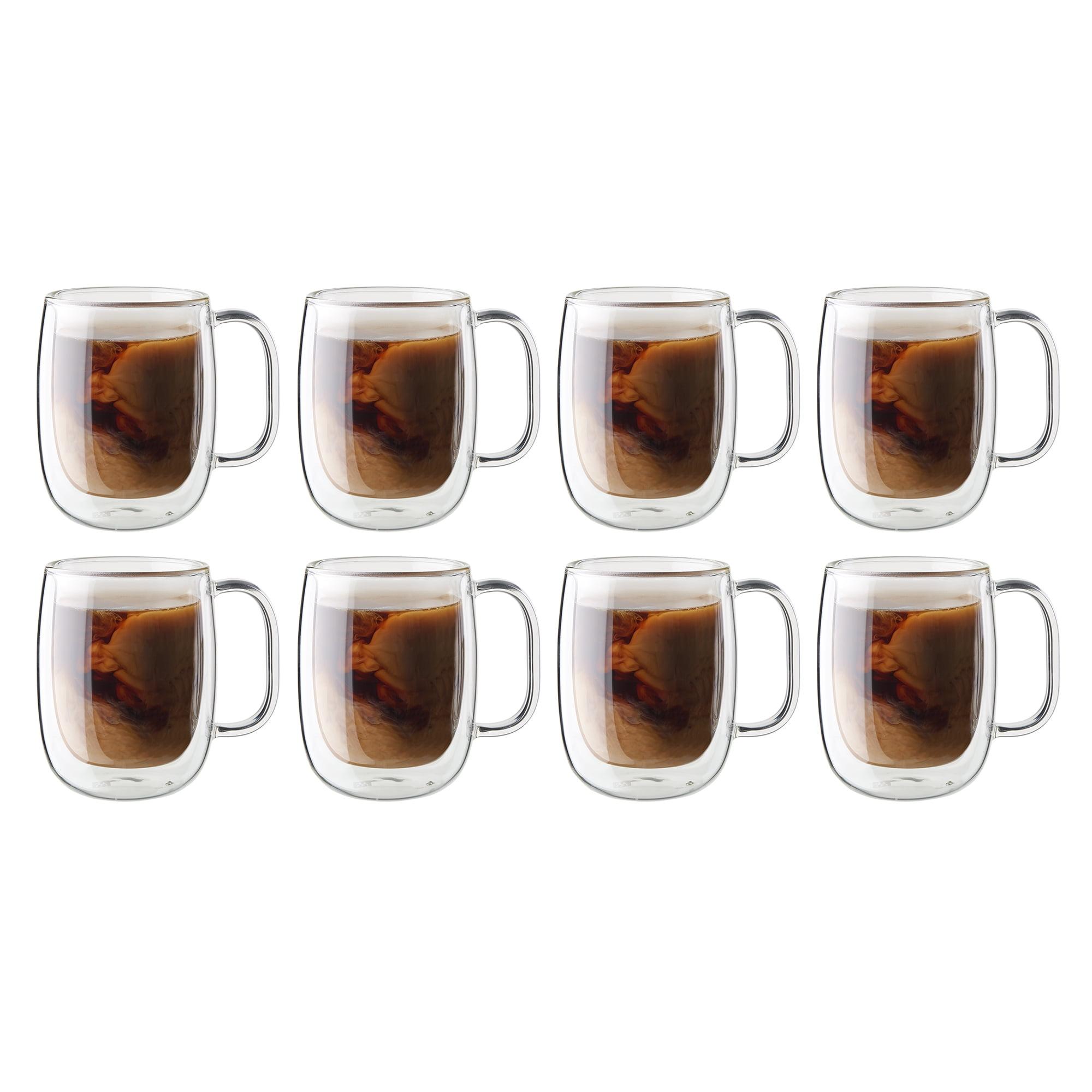 Clear Double-Wall Glass Coffee Mug Set with Handles, 12 oz, 8-Piece