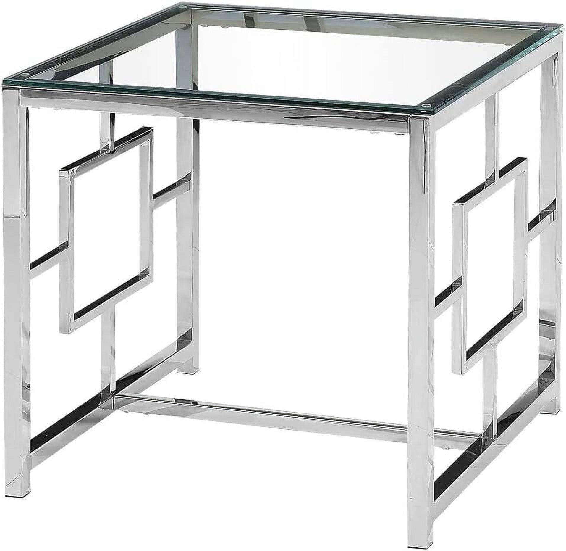 22" Square Silver Stainless Steel & Glass End Table