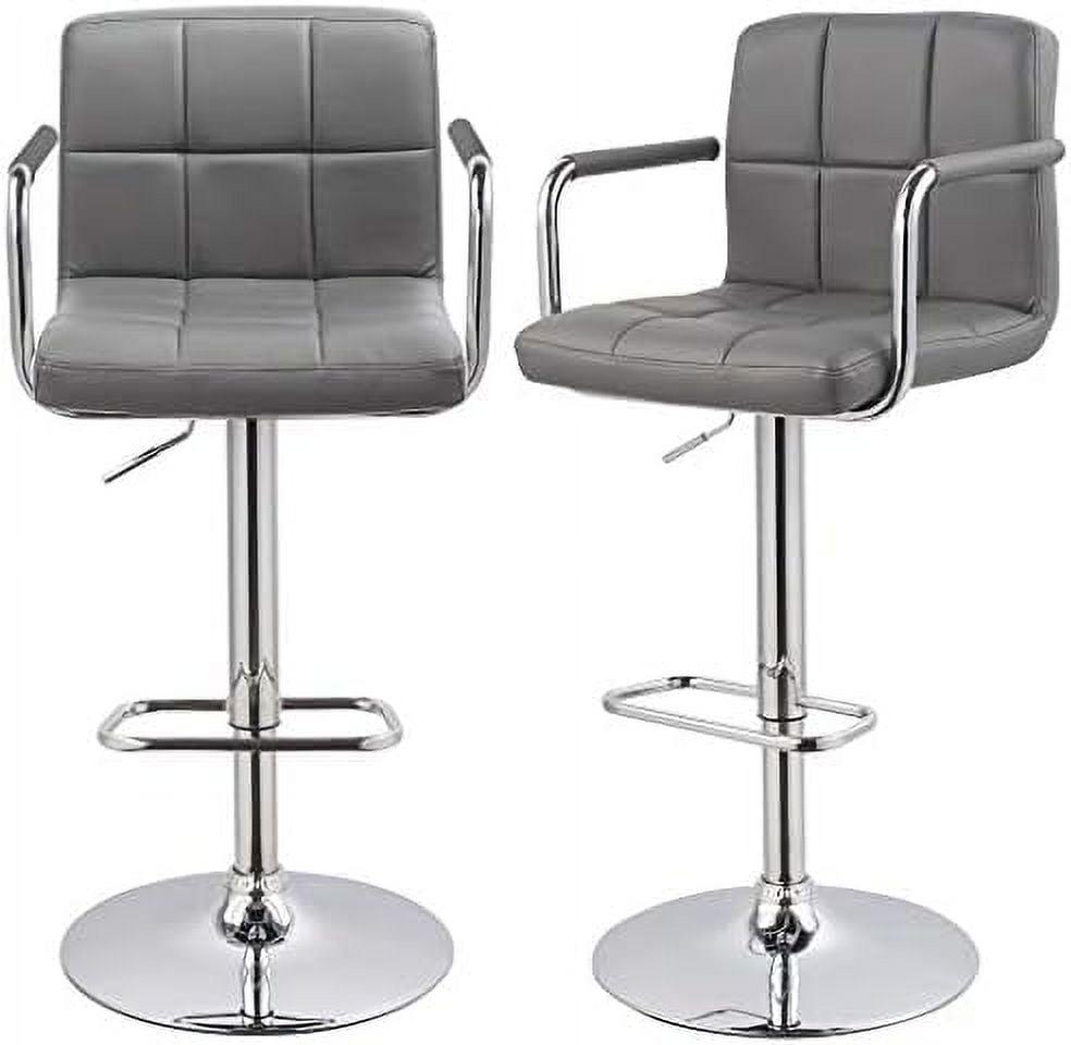 Gray Adjustable Swivel Bar Stool with Chrome Base